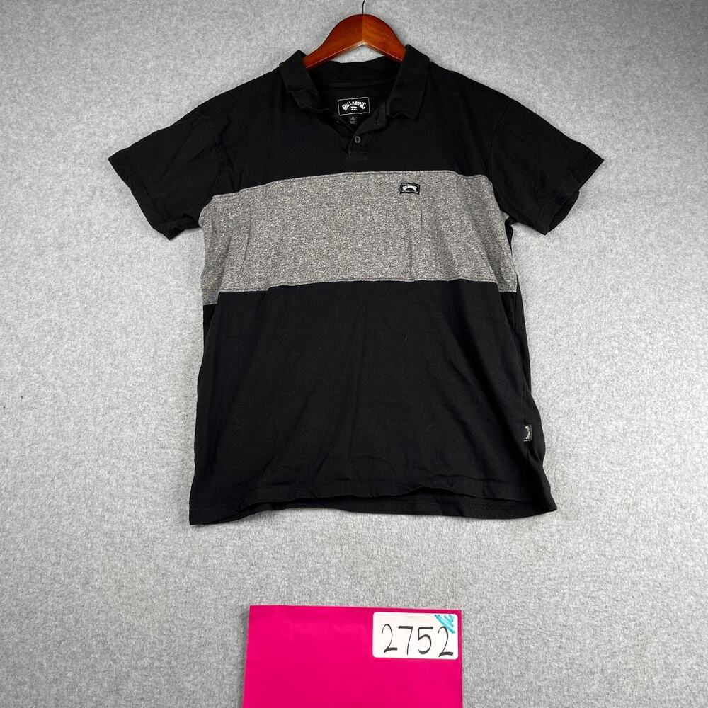 Billabong Polo Shirt Small Black Gray Striped Casual Beach Mens